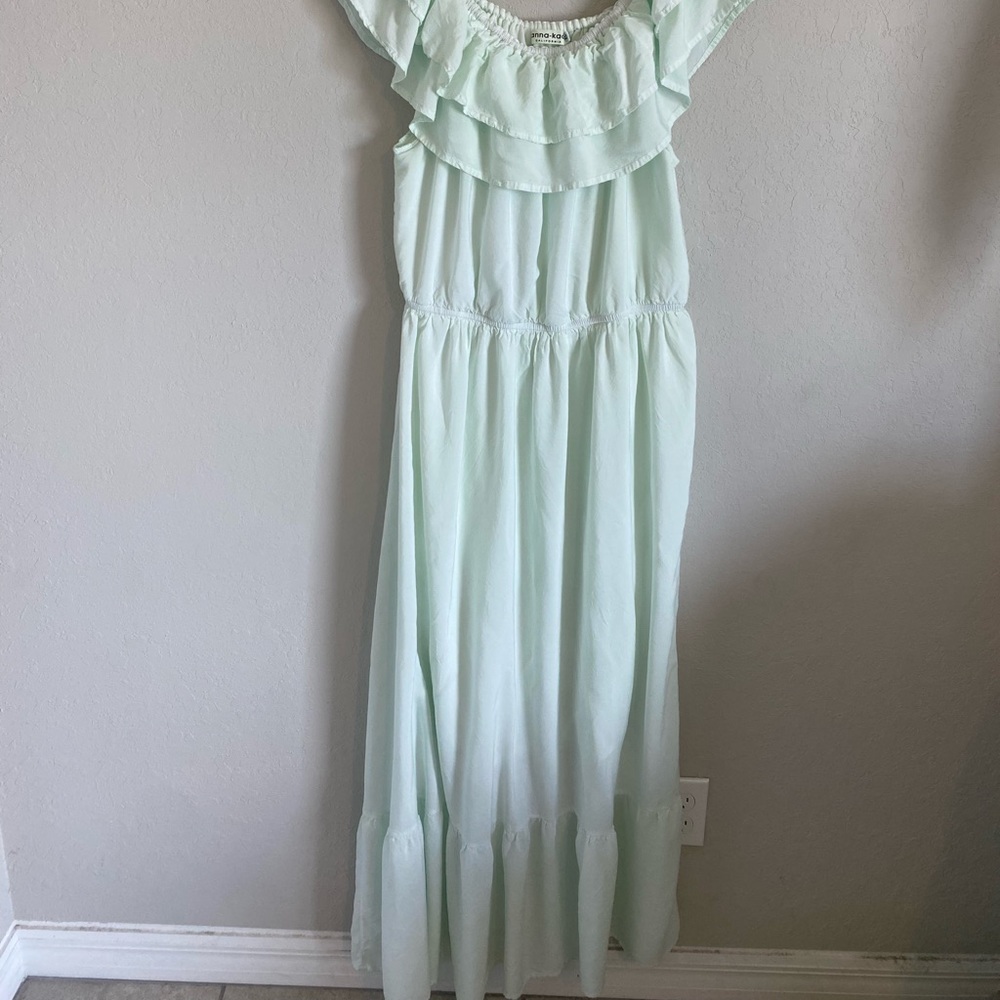 Light green over the shoulder maxi dress